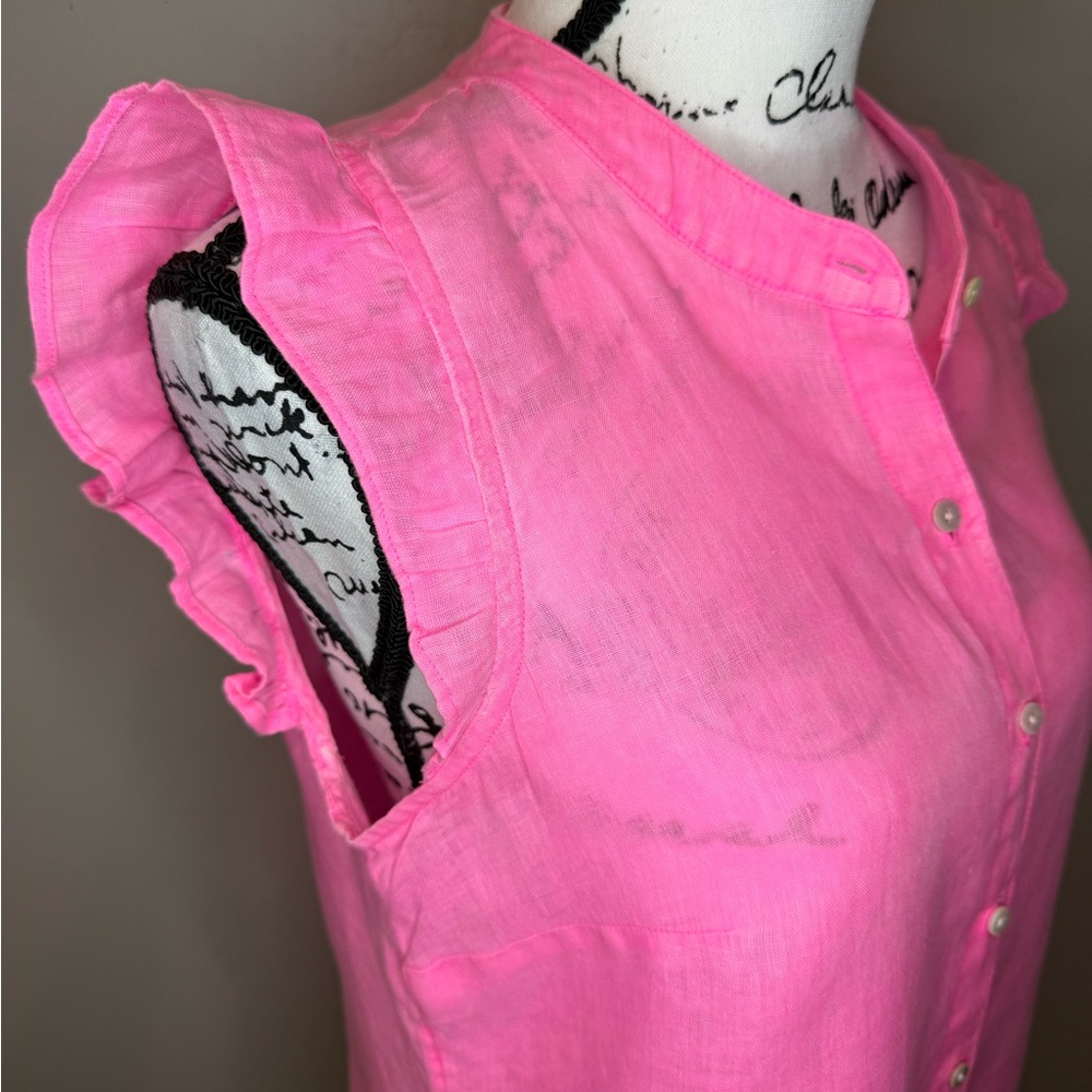Lilly Pulitzer Briette Hot Pink Isle Ruffle Sleeve 100% Linen Top, SMALL - Picture 10 of 17